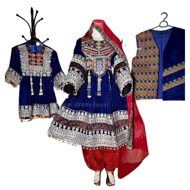 Handmade Afghan Vintage Banjara Dresses 2 Set Traditional Kochi Embroidered Outfits Ethnic Tribal Wear for Women Family Pack
