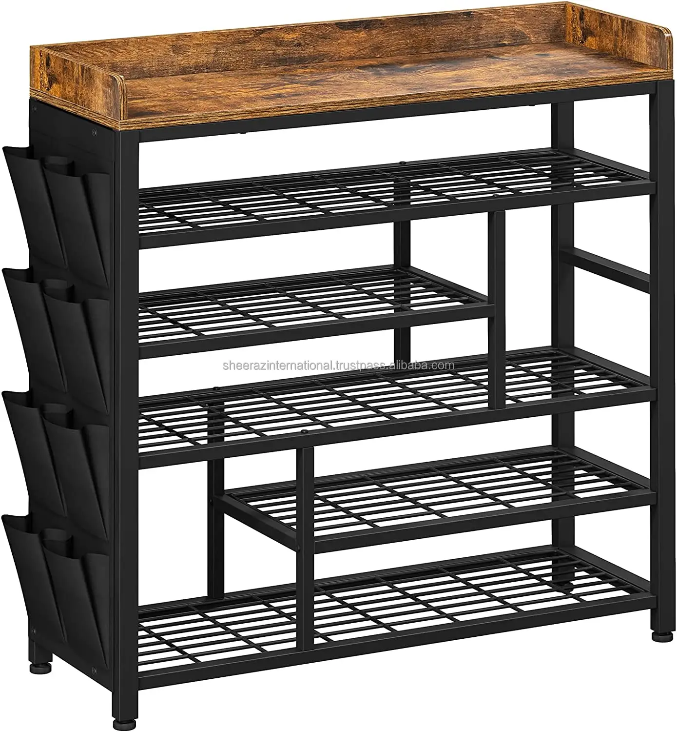 Metal Shoe Rack In Gold Finish With Seat & Shelf Large Organizer Shelf