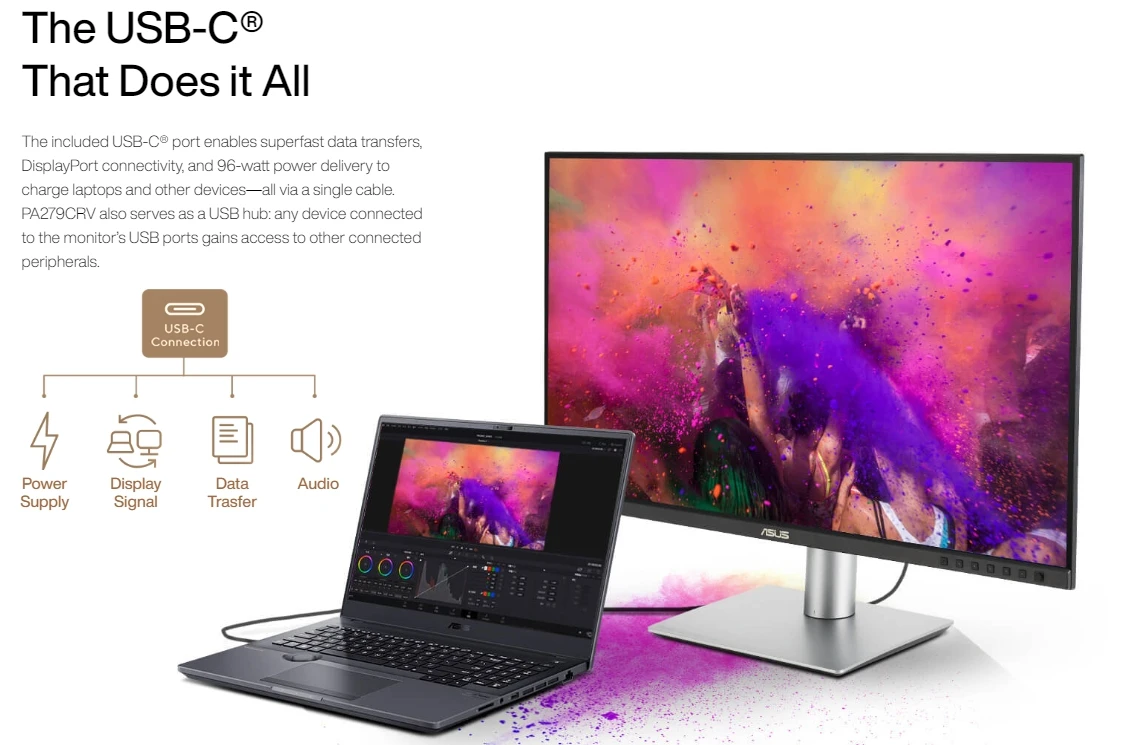 ProArt Display PA279CRV Monitor for Editing IPS 4K HDR 96W Output High Color Accuracy Professional Display