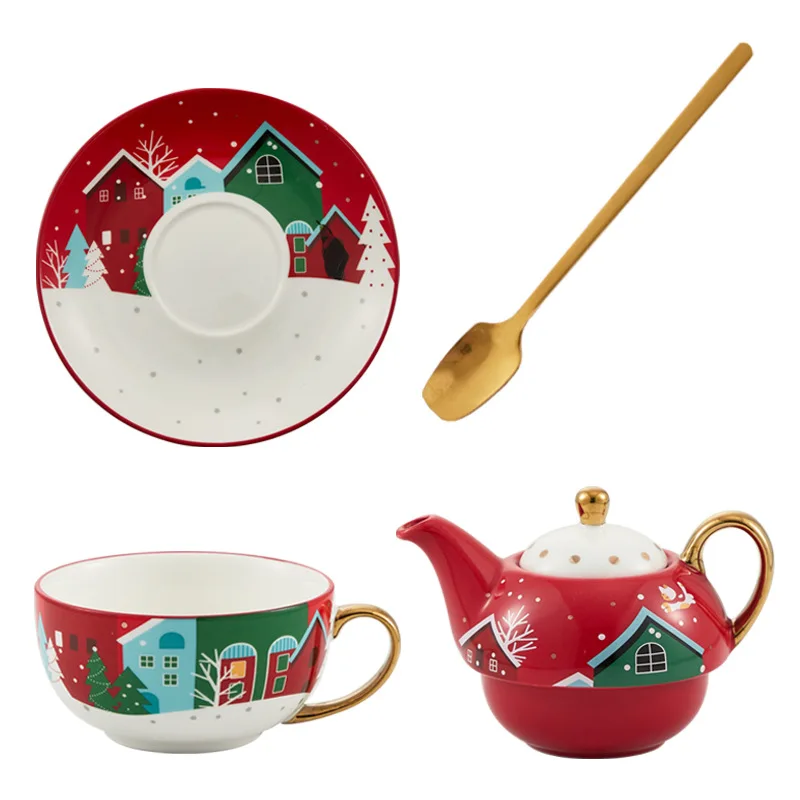 Christmas Ceramic Teapots And Cups And Saucers Hot-selling Gold-plated Tea Set Set Christmas Gifts A Pot And A Cup