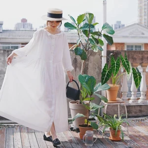 Women Loose Fitting Dress With Pockets Linen Long Dress Pleat Dress Linen Lounge Wear Casual Custom Oversize Available Big Size