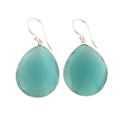 Handmade Oval Gemstone Earrings – 24k Gold Plated With Monalisa Topaz & Chalcedony (Multi-Color, 30mm)