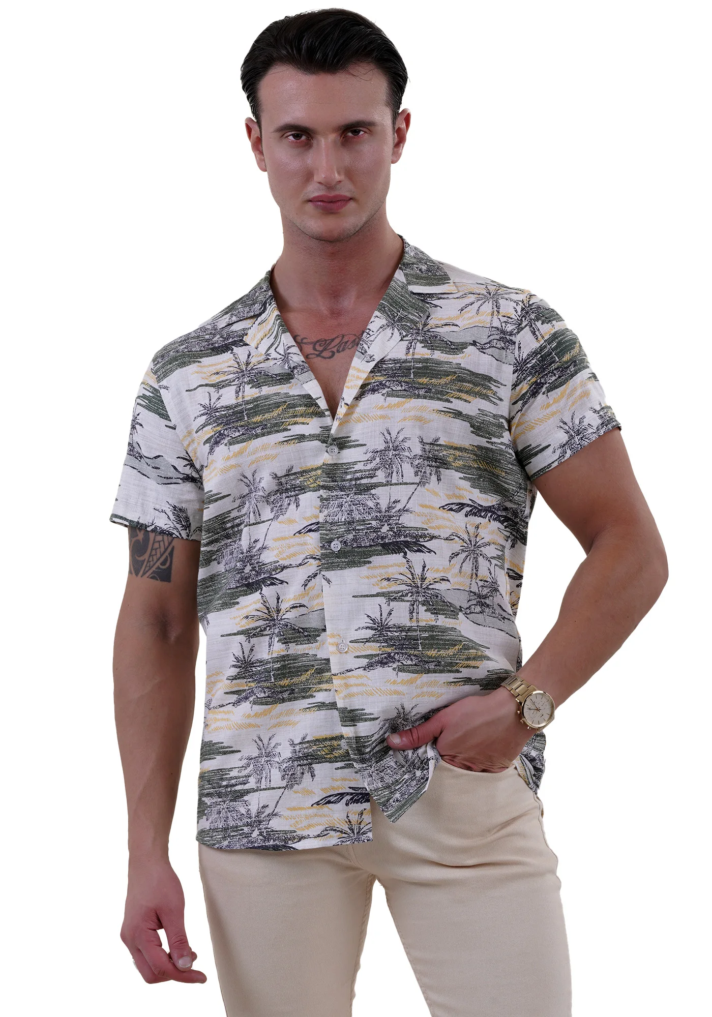 Hawaiian Camp Collar Soft Washed Summer Vacation Dress Shirt for Men Ready in Stock Printed Bright Colors Double Strong Sewed