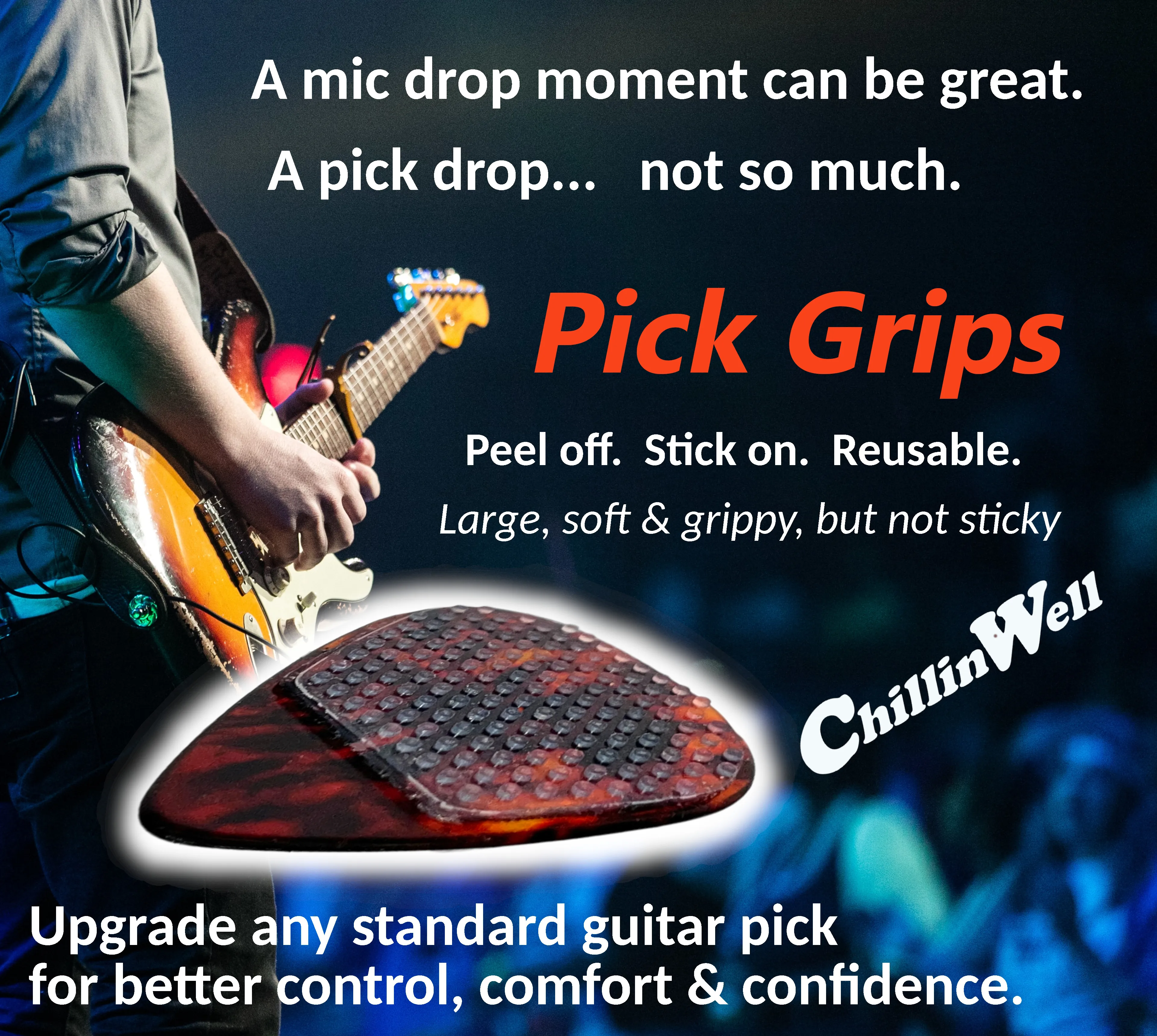 High Quality Guitar Pick Grips 16pc Large Grippy Non Sticky Colorful