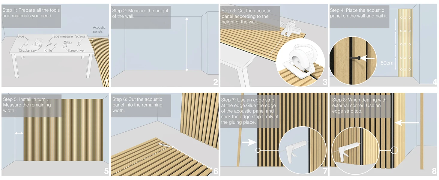 product modern 3d slat acoustic wall panels with wood finish accent sound absorbing paneling for studio office living room bedroom-3