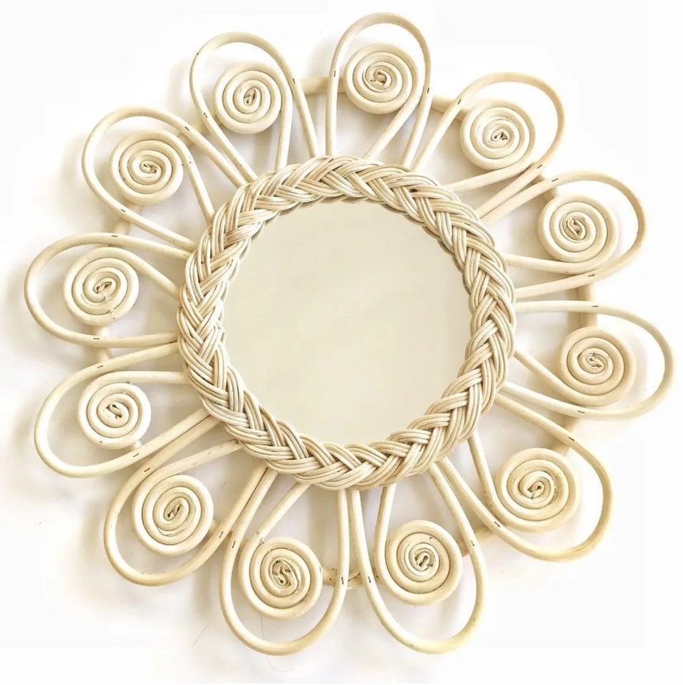 Boho Wall Decorative Handmade Rattan Cane Mirror Wicker Art Arch Cane