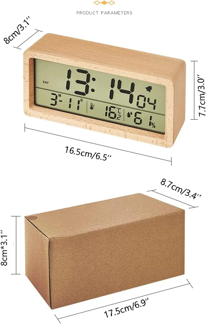 Home Decoration Bamboo LED Wooden Alarm Clock Watch Table Digital Solid Wood Electronic Desktop Table Clocks