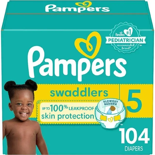 Pampers Swaddlers Diapers - Size 5,104 Count,Ultra Soft Disposable Baby ...