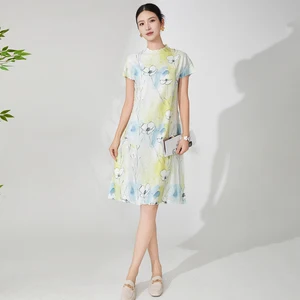 Grace in Every Fold Women's Designer Dress Summer Short Sleeve Dress Free Size Miyake Pleated Dress