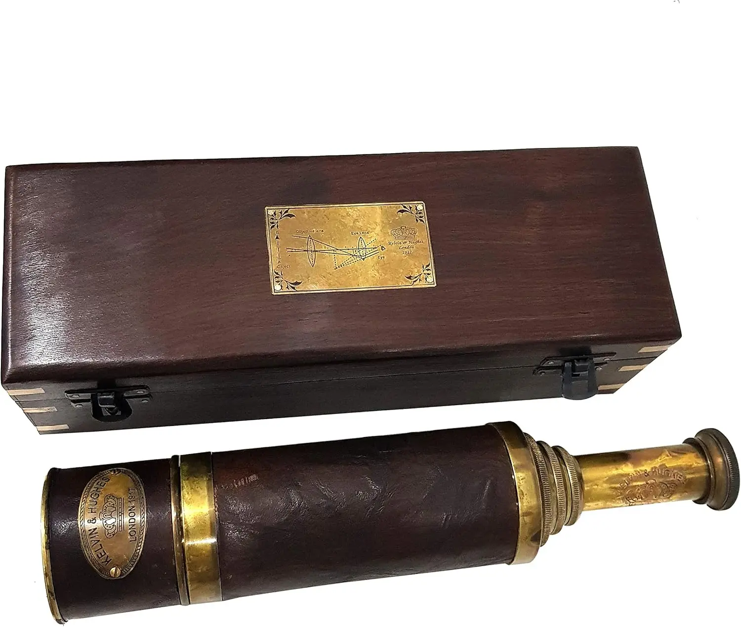 Vintage 1917 Kelvin Hughes London Antique Brass Leather Telescope