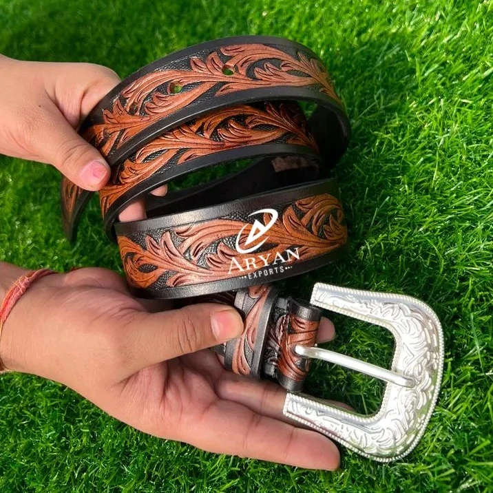 New Arrival Genuine Leather Western Hand Tooled And Hand Painted Floral