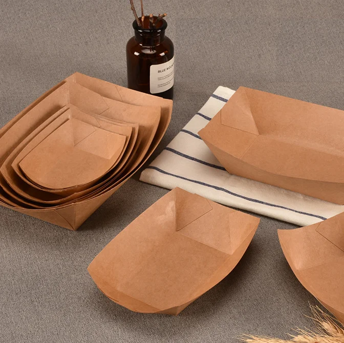 Disposable Trays Kraft Paper Food Tray 4 Corner Pop Up Paperboard Food Box Brown Greaseproof Food Paper Box