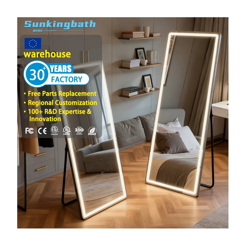 Factory Price Modern LED Full Length Mirror Bright Light Dressing Mirror Standing Floor Mirror with Light