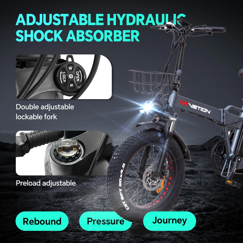 DrVetion At20 Black-Gray Electric Fat Bike 48V 750W up to 45km/h with 10AH/15AH/20AH Motor Options