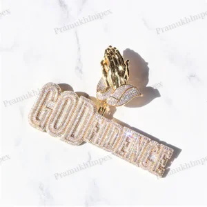 Customizable Men's/Unisex Faith Pendant Rose Gold Moissanite Iced Praying Hands Sterling Silver Necklace Hip Hop Jewelry Claw