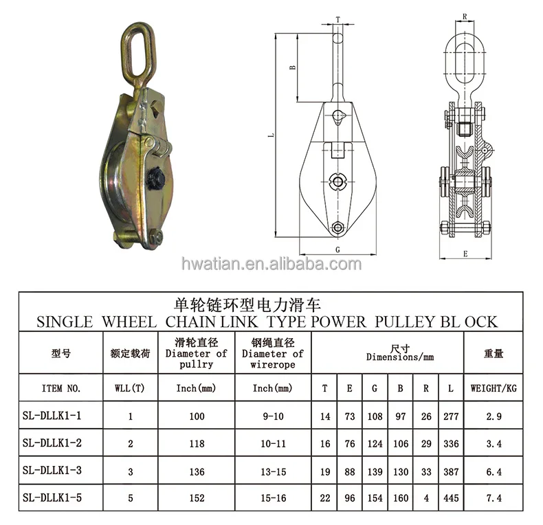 1T 2T 3T 5T Single Wheel Lifting Hook Type Power Pulley Block for Electrical Lifting