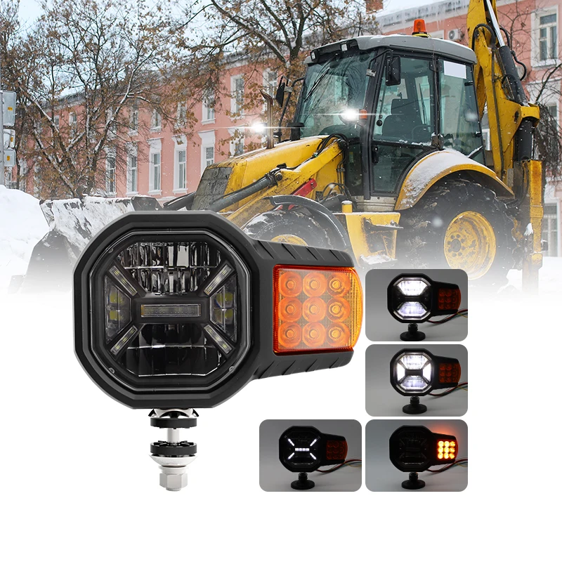 60W Dual-Color White Amber LED Combination Headlight Multifunction High Low Beam for Snowplow Agriculture Car Light Accessory