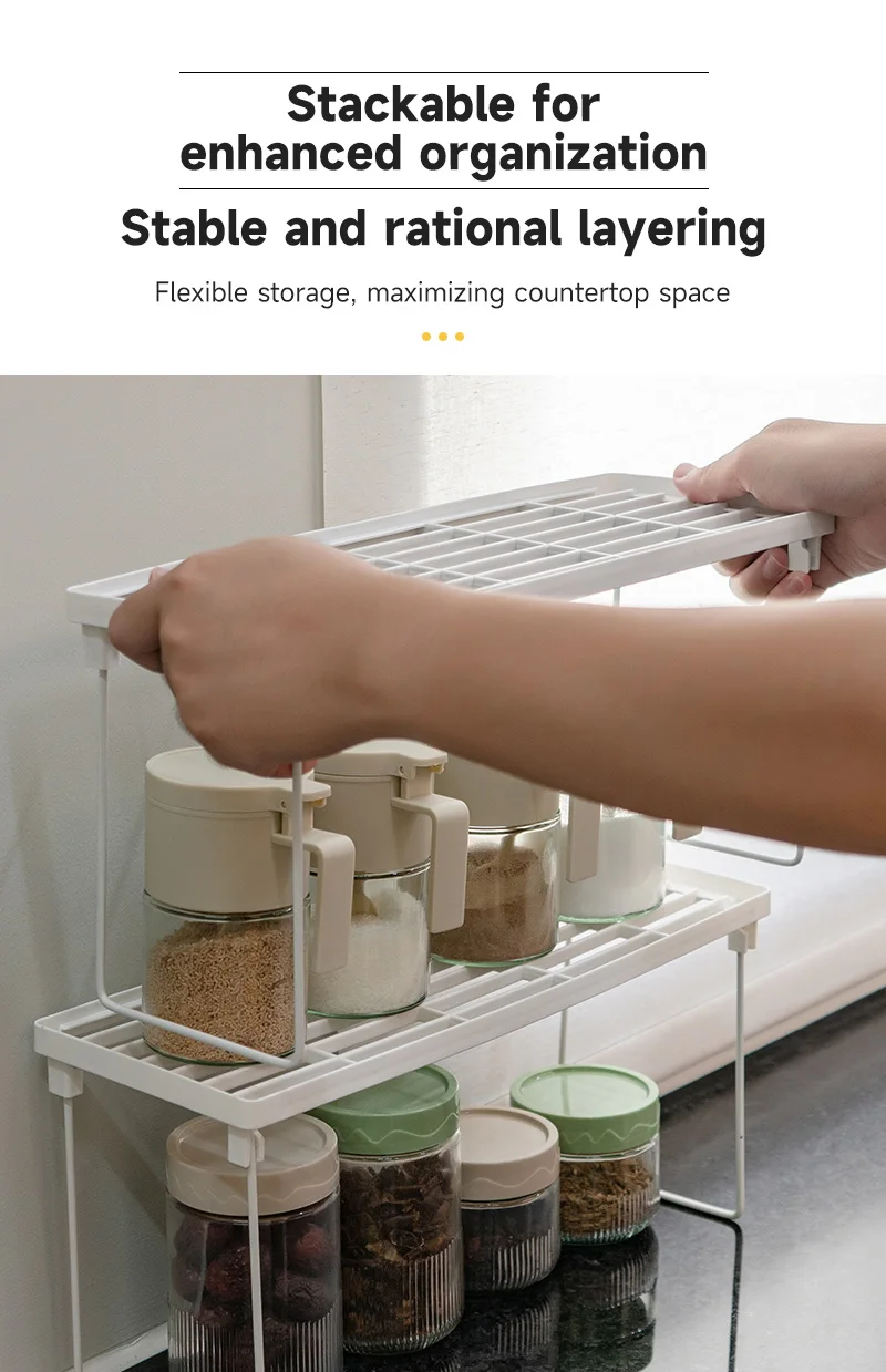  1042 factory oem odm 3 sizes high quality portable household kitchen or desktop countertop stackable foldable storage rack-7