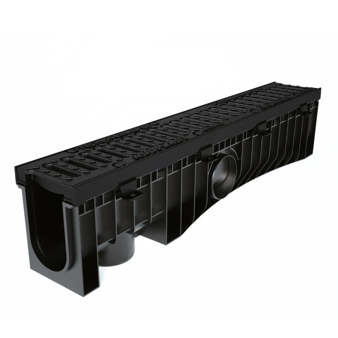 Made in Italy PROMAX 100 HDPE Drainage Channel with F900 18mm Slot Ductile Iron Grating and Fixing System Included