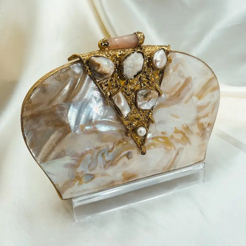 ヴィンテージマザーオブパールクラッチバッグホワイト