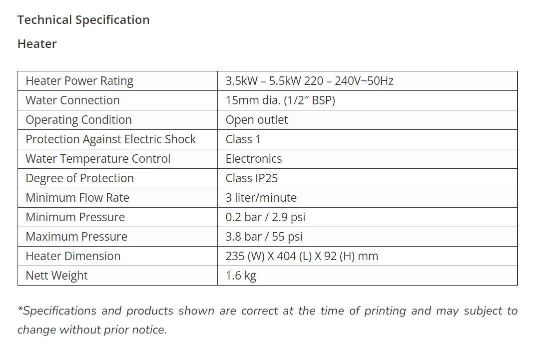 New Product Manual Control M5e Electric Instant Water Heater Wall
