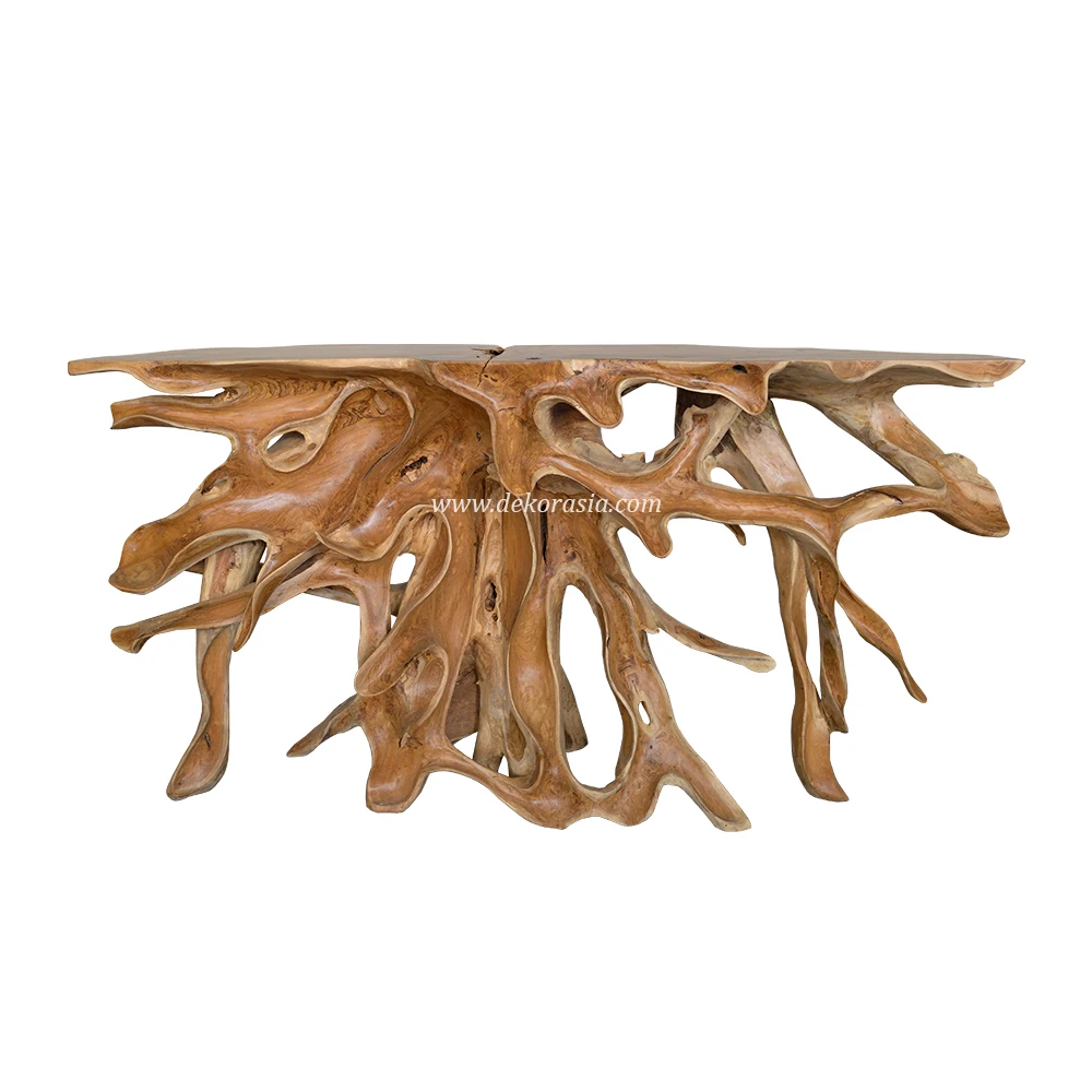 Teak Root Console Table with Carving, Teak Root Tables for Living Room Furniture, Wooden Console Table