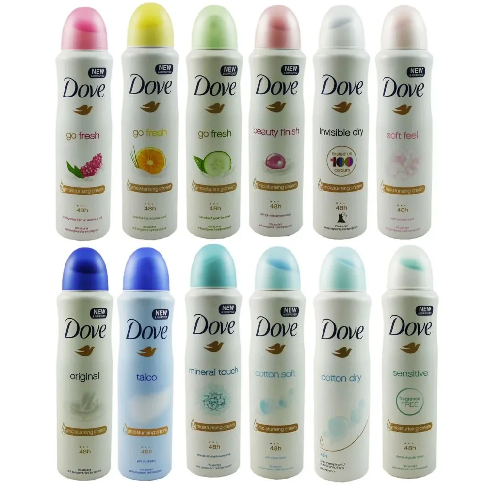6 Pack Dove Sensitive Antiperspirant Deodorant Spray 150ml,Fragrance