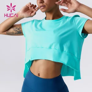 HUCAI OEM ODM Polyester Spandex Loose Fitness Workout Slim Fit Oversized  Custom Crop Tank Top Women Sexy