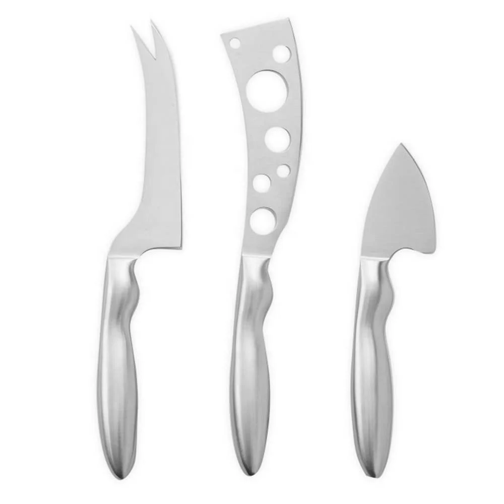 Factory Supply Gold Plated Stainless Steel Spreader with Solid Round Handle Cheese Set