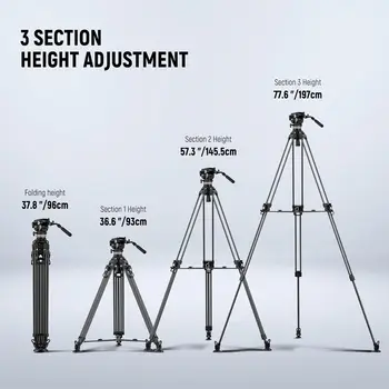 NEEWER 78" Carbon Fiber Video Tripod With Fluid Head, One Step Release Lock Tripod With 6 Level Dynamic Counterbalance, 4 Level detail image