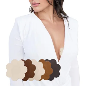 Flower Shape Reusable Soft Fabric Adhesive Breast Petals Washable Seamless Invisible Breathable Nipple Covers Multiple Colors