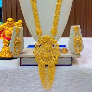 Vintage USA France Style 24K Gold Plated 18K Copper Floral Pattern Zircon Earrings Necklace Fashion Jewelry Sets Accessory