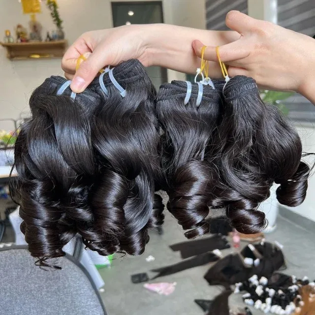Raw Vietnamese Human Hair Best Quality Super Double Drawn Bouncy Curly Hair Weft Bundles Natural Color