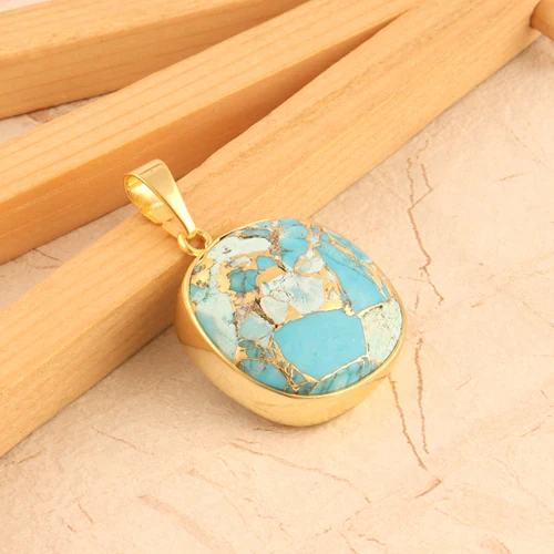 Unique Bohemian 24k Gold Plated Classic Pendant Mohave Copper Turquoise