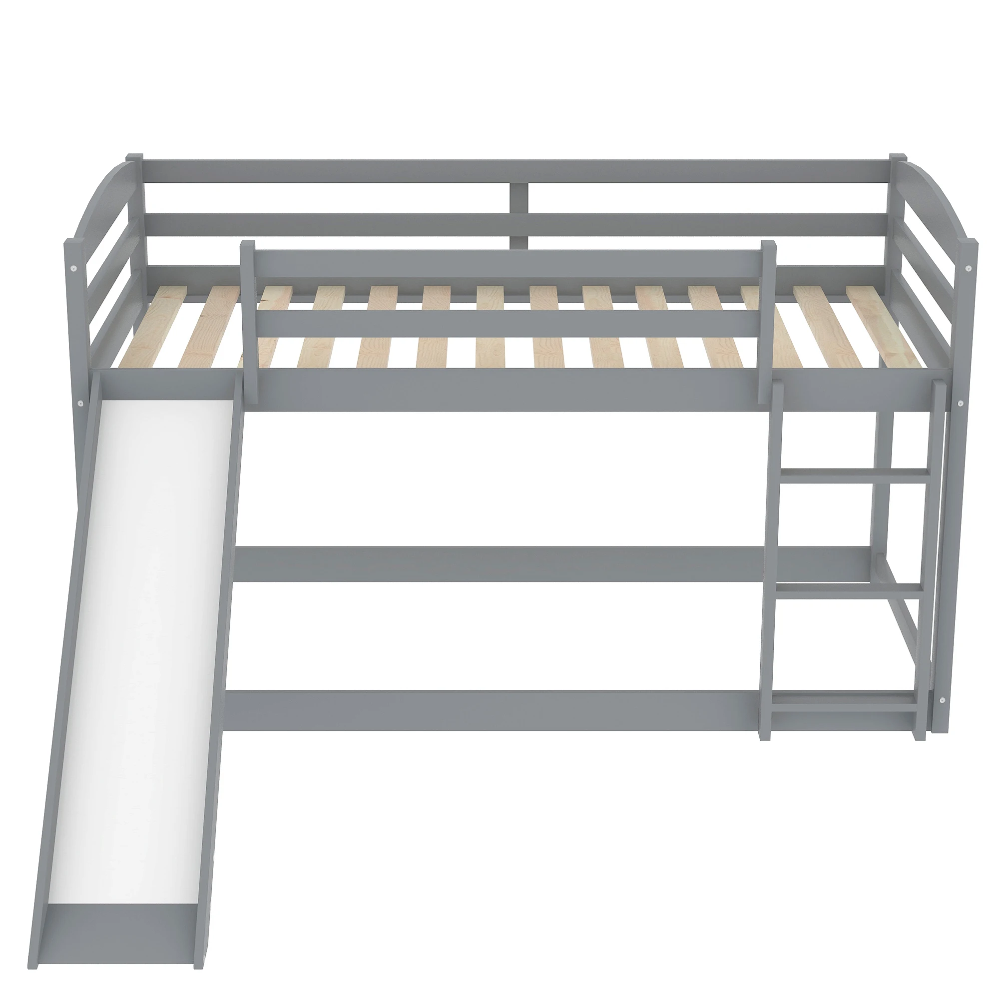 Twin Over Twin Low Bunk Bed With Slide And Ladder,Solid Wood Floor Bed ...