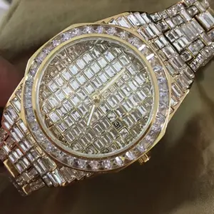 New Arrival Premium Square Business Full Custom Luxury Two Tone Band Hip Hop Diamond Vvs Lab Grown Mechanical Automatic Watch