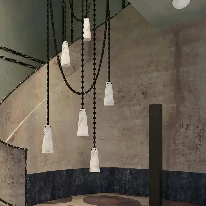 Modern Simple Style Living Room Dining Room Art Design Brass Golden 7 Lights Vintage Alabaster Chandelier