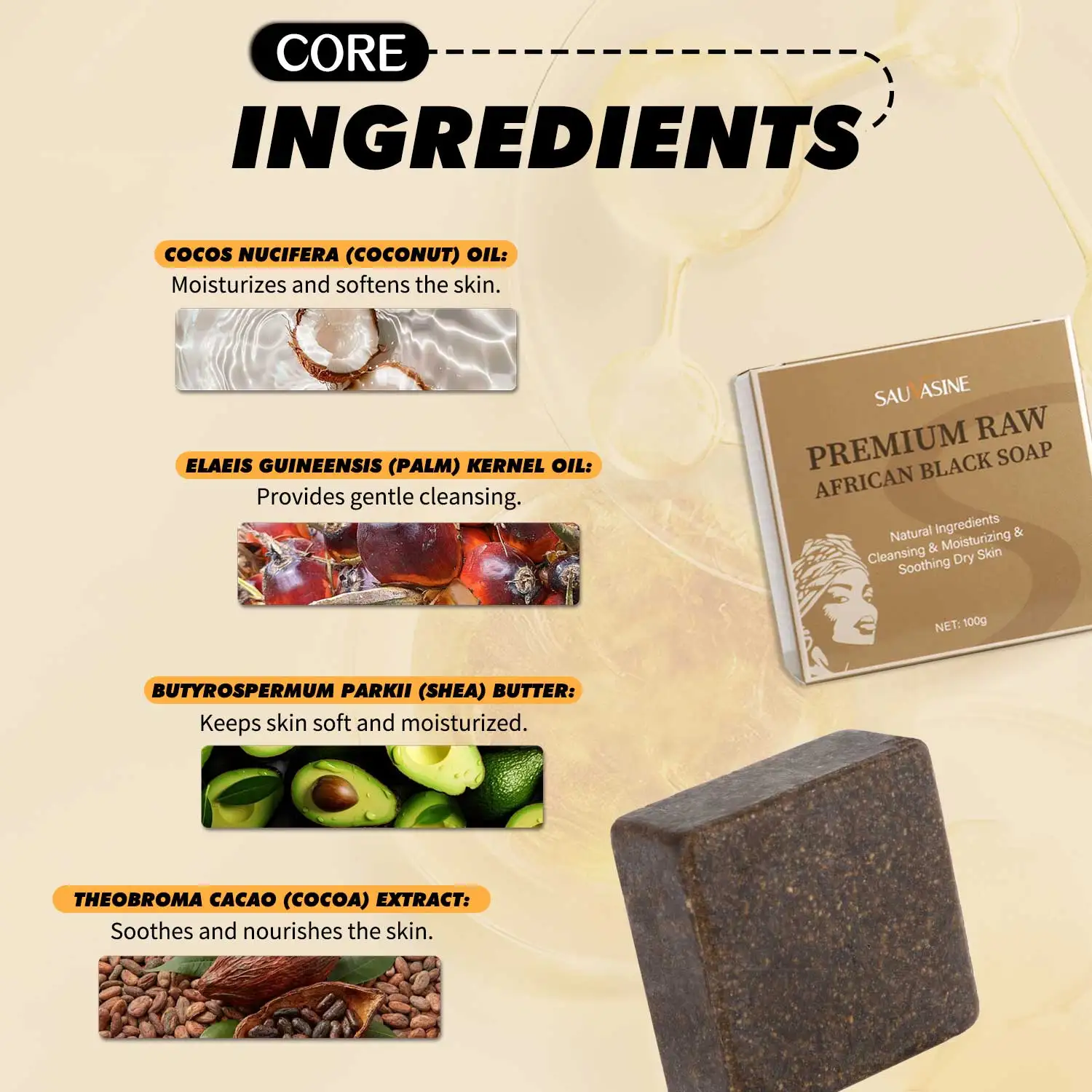 Private Label Hot Selling Nourishing Skin Deep Cleansing African Black Soap Premium Raw African Black Soap