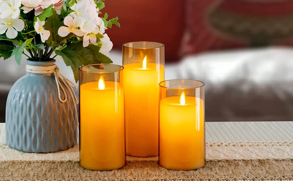 Realistic Flameless Led Battery Operated Acrylic Glass Gold Pillar 6"x3