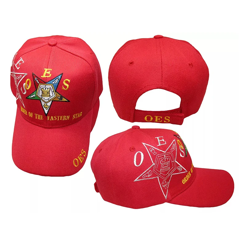 Mason OES Order of the Eastern Star Red 100% Acrylic Shadow Embroidered Hat Cap Regalia Embroidery Letter Hip Hop Custom Hats