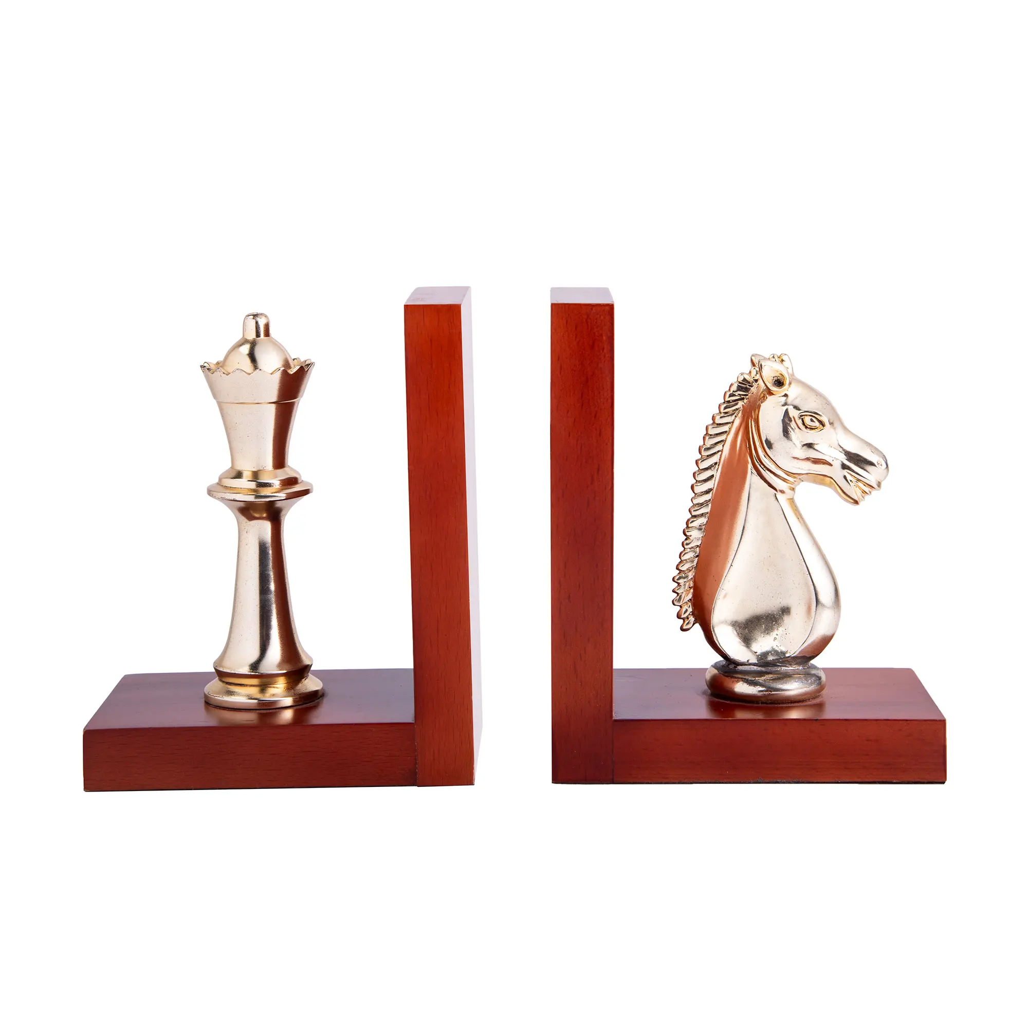Direct Factory Gold Wood Knight And Queen Bookend Decorative Object