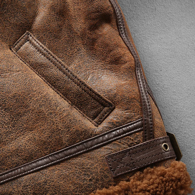Classic B3 Bomber Jacket For Men Genuine Sheepskin Leather Coat_voghion.com