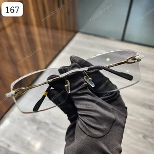 Luxurious Transparent Gray Anti-Reflective Len Moissanite Studded Stainless Frame Fashion Sunglasses Classic Design GRA