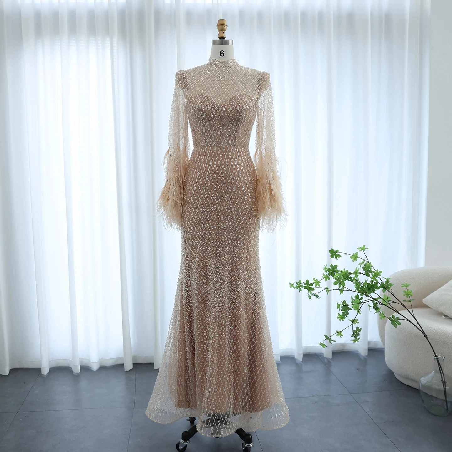 open lace back dress Nude Luxury Long Sleeves Muslim Evening Dresses with Cape SS369A Pink / 18