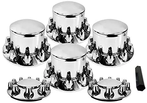 JIUXI 33mm Spiked Thread-On Chrome Hub Cover Kit For Semi Trucks – 2 Axle Covers + 20 Lug Nuts
