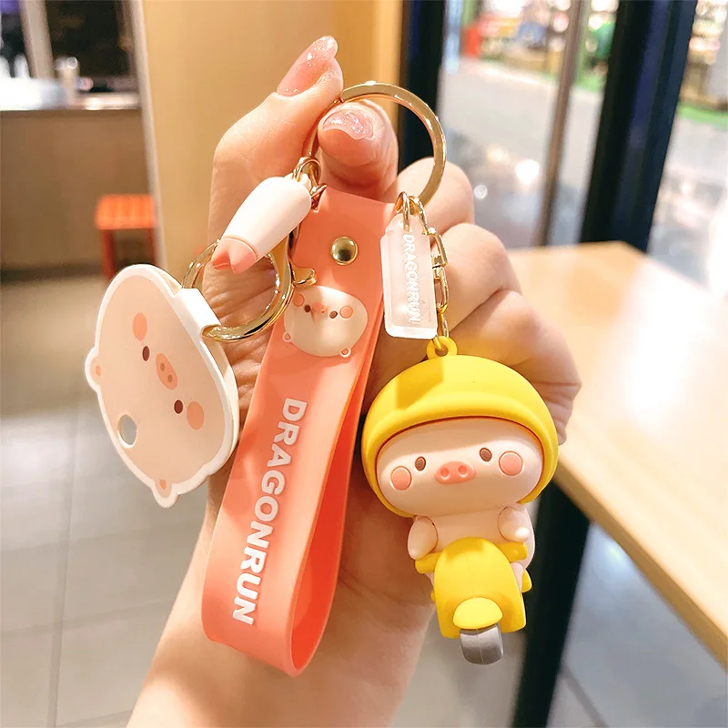 Gantungan kunci babi kartun Piggy Anime lucu boneka karet lembut pvc  Gantungan Kunci untuk wanita hadiah tren kunci mobil tas pesona liontin  gantungan