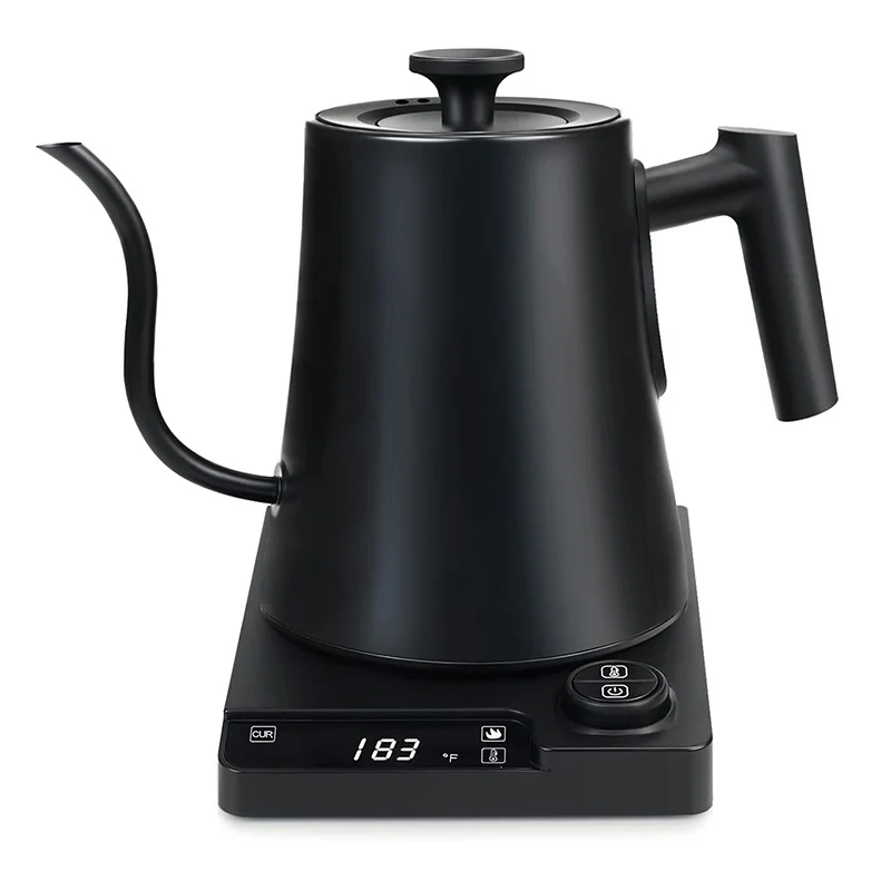 Electric Gooseneck Kettle with Digital Display, 1L Capacity, Wood Handle Pour Over Coffee & Tea Brewing