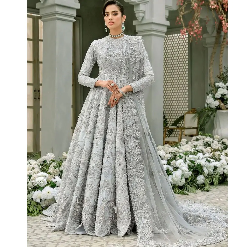 Wholesale Pakistani Wedding Maxi with Beadwork Bridal Maxi with ilk Finish Pakistani Bridal Maxi with Floral Motifs Bridal Maxi with Traditional Work
