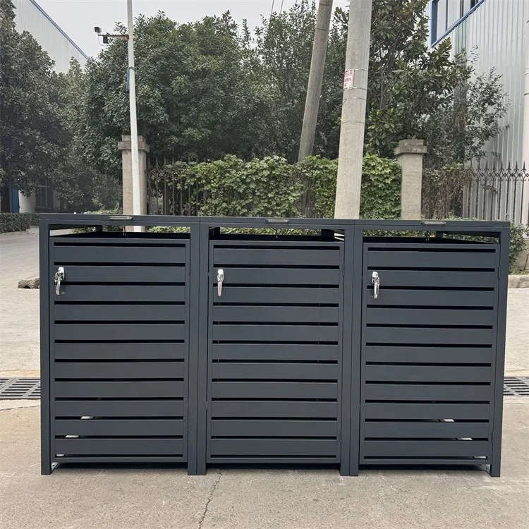 Outdoor Bin Organizer Trash Can Cabinet Folding Lid Metal Waste Bin Storage Box Wheelie Bin Shed Recycle Garbage Can House