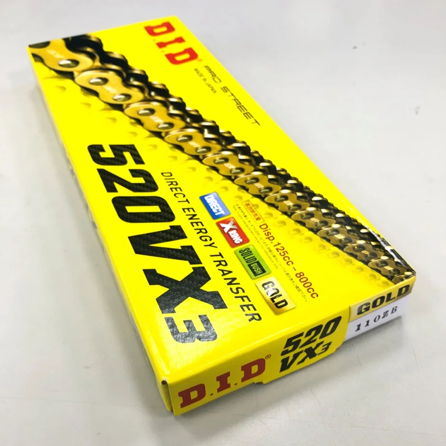 Japan DID 520VX3 Gold Motorcycle Chain 110 Links, X-Ring for